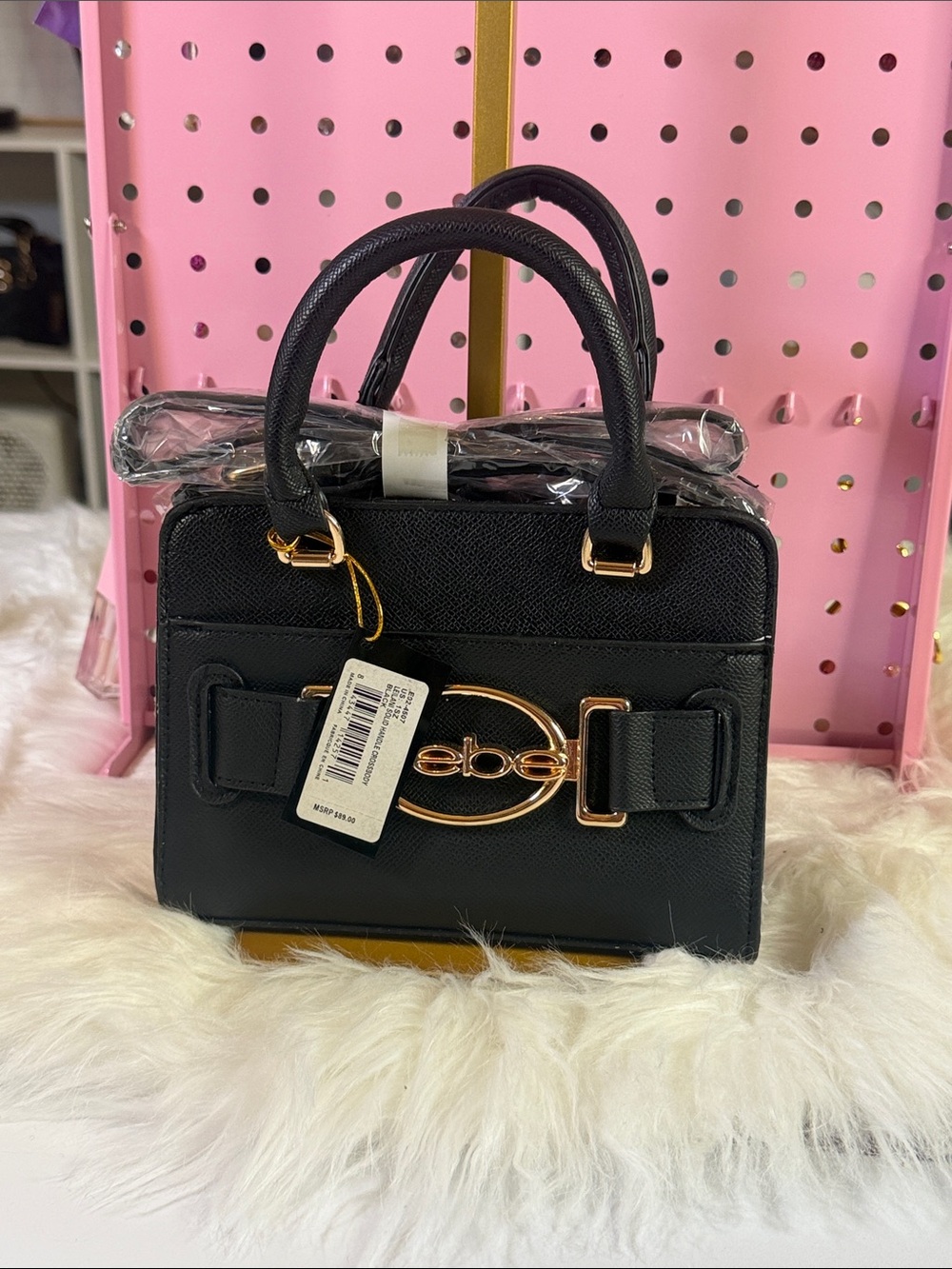 Bebe Black Structured Top-Handle Satchel